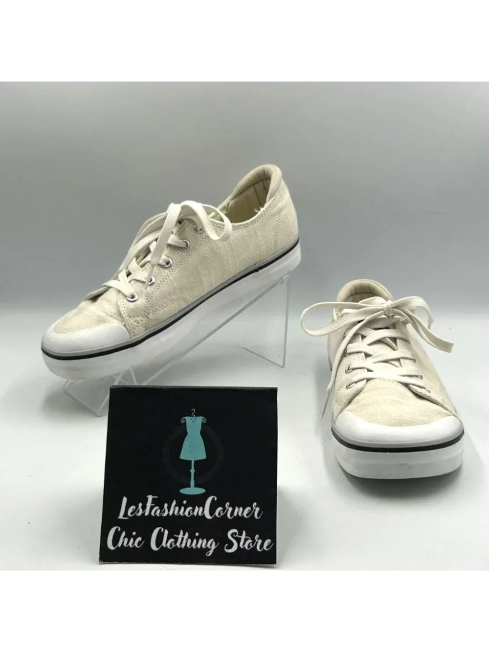 Keen Women's Beige Canvas Elsa III Lace-Up Low Top Sneakers Size 7.5 3635